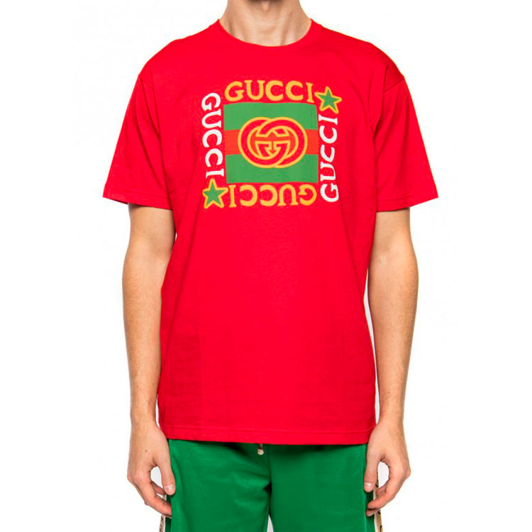 Gucci Retro Red Green Logo Short Sleeve Unisex Red 539081-XJBYA-6057