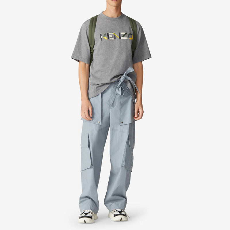 Men's KENZO SS21 Loose Version Logo Round Neck Short Sleeve Gray FB55TS0554SB-95
