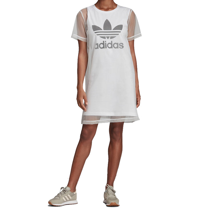 (WMNS) adidas originals Round Neck Pullover Short Sleeve Dress White FL0034