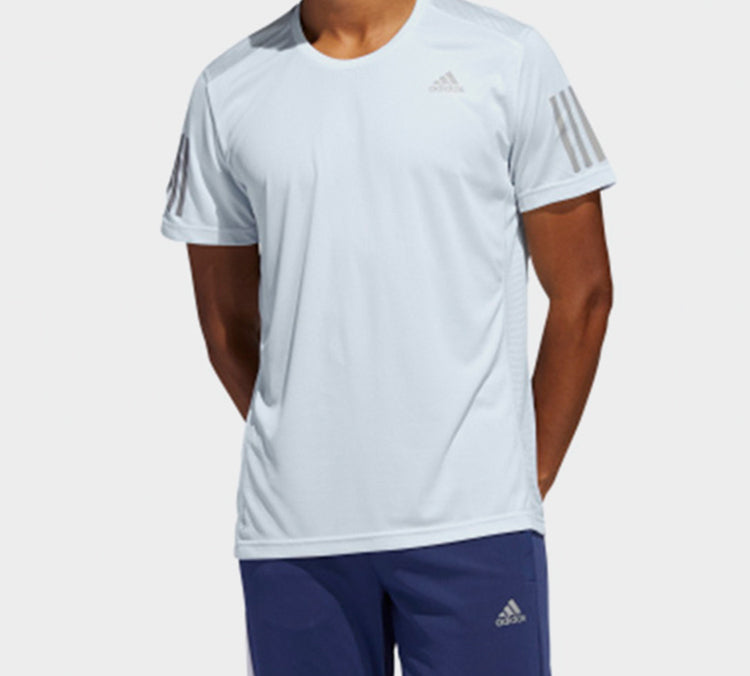 adidas Own The Run Tee Round-neck Short-sleeve Tee Men Light Blue FQ7254
