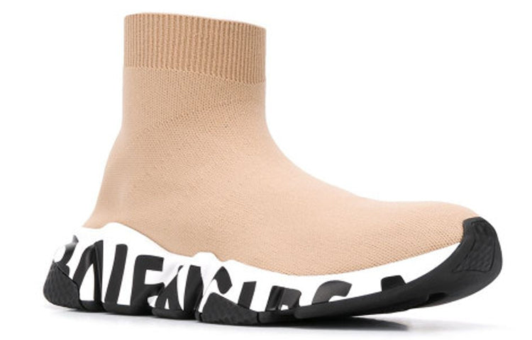 Balenciaga Speed Graffiti Sneakers 'Beige Knit with White and Black Graffiti Sole Unit' 605942W2DB79791