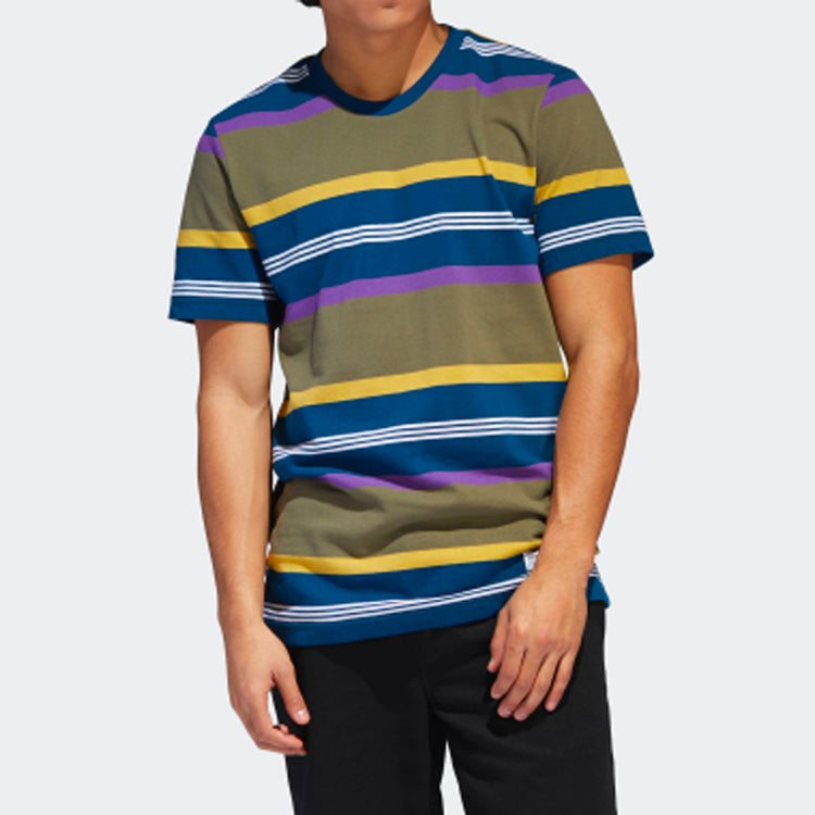 adidas originals 3MC Grover Multi-Color Stripe Round Neck Short Sleeve Khaki Brown DU3925