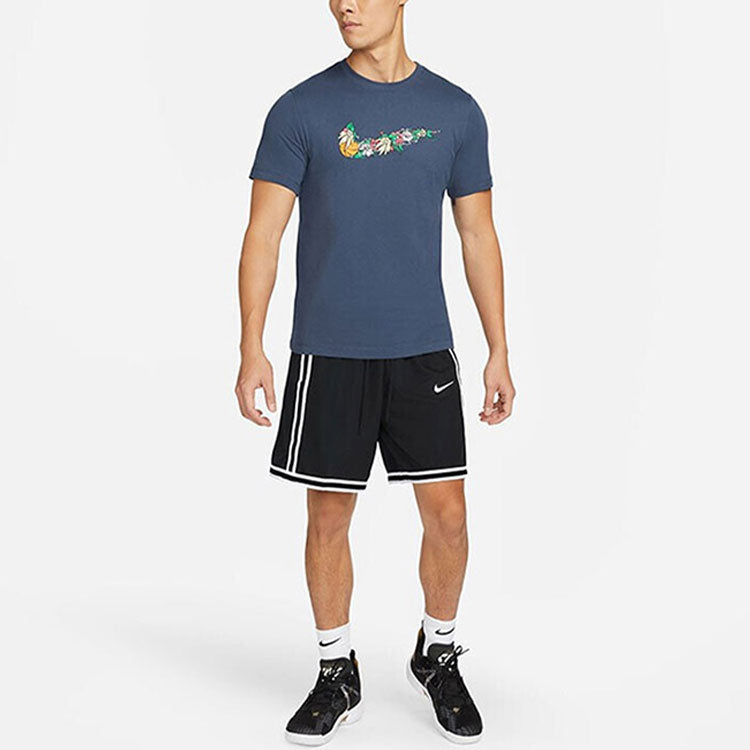 Men's Nike Flowers Large Logo Casual Sports Solid Color Round Neck Short Sleeve Flash Blue T-Shirt DV1215-437