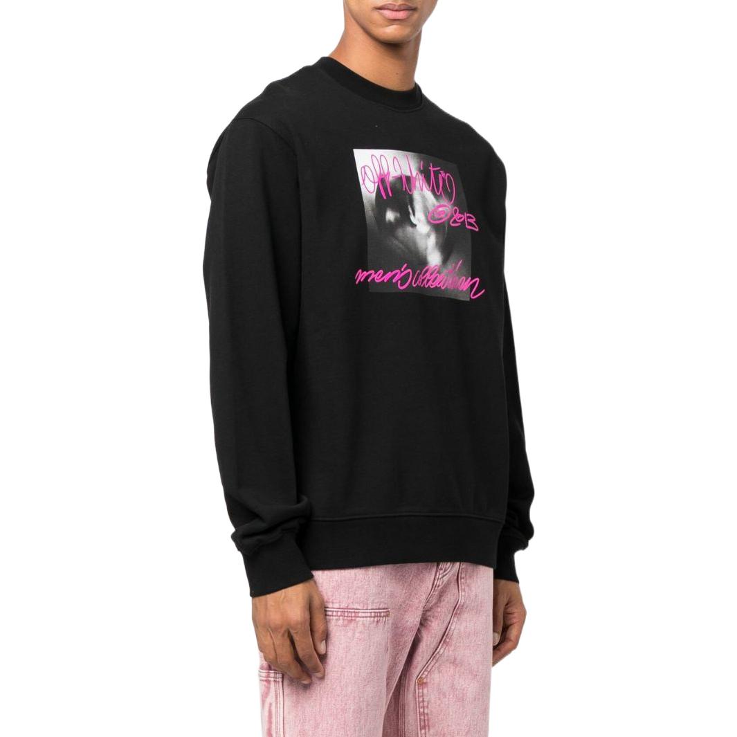 Men's Off-White FW22 Alphabet Logo Pattern Printing Round Neck Pullover Long Sleeves Black OMBA057F22FLE0091068