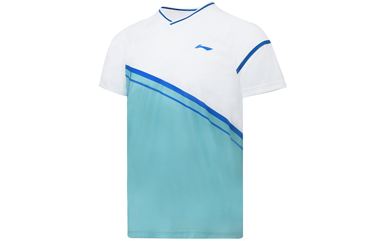 Li-Ning Badminton Series Colorblock Breathable Training Sports Short Sleeve Couple Style White AAYS053-1