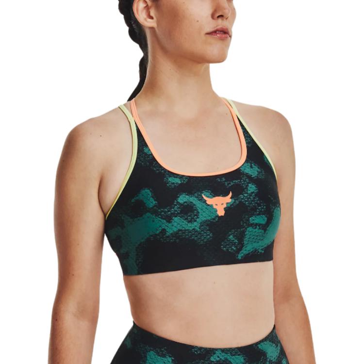 (WMNS) Under Armour Project Rock Crossback Sports Bra 'Green Black' 1377953-722