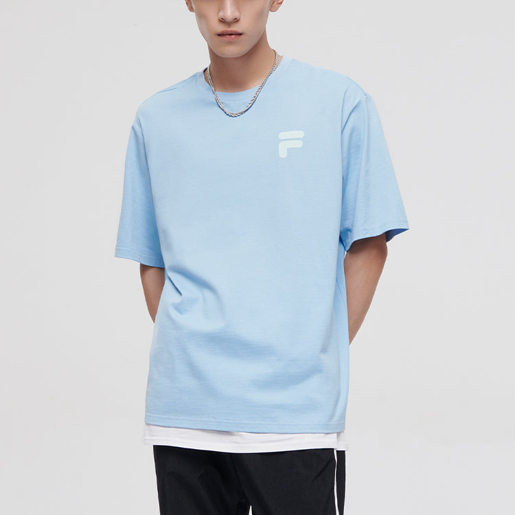 FILA FUSION Logo Printing Solid Color Loose Sports Short Sleeve Unisex Blue T11U126110A-LB