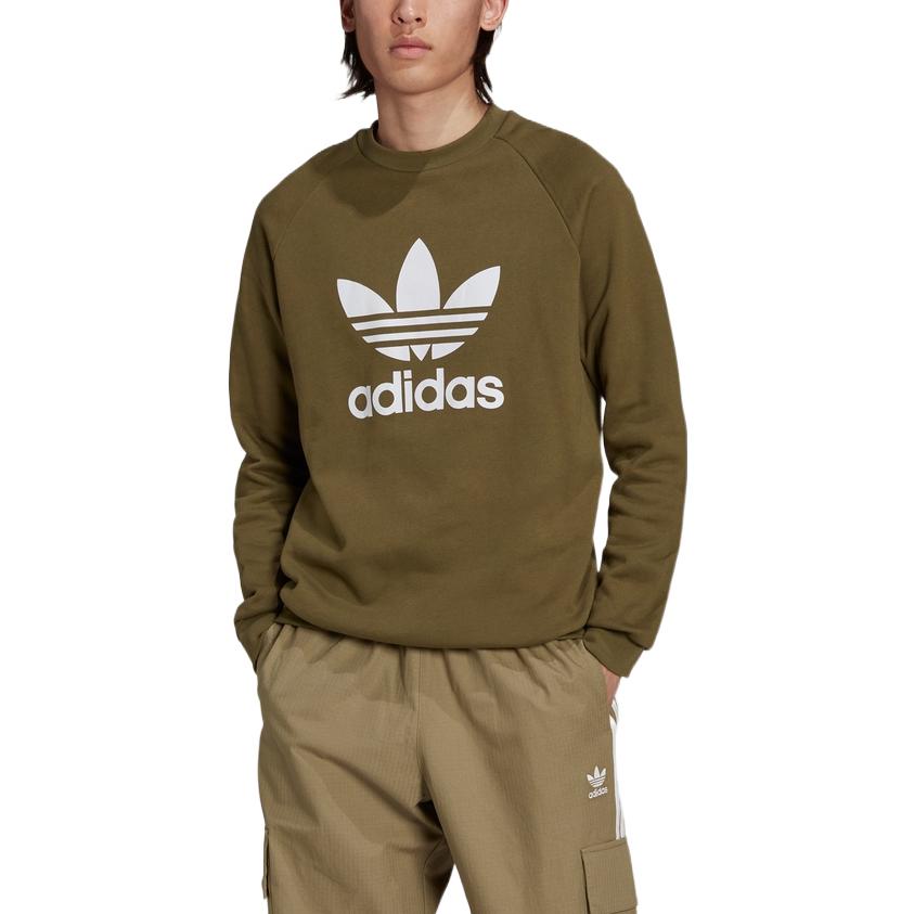 Men's adidas originals Alphabet Large Logo Printing Round Neck Pullover Military Green H06652