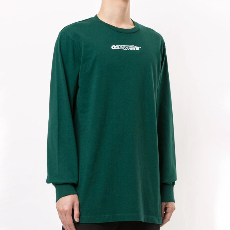 Off-White FW20 Graffiti Logo Printing Long Sleeve Men Green OMAB001E20JER0025701