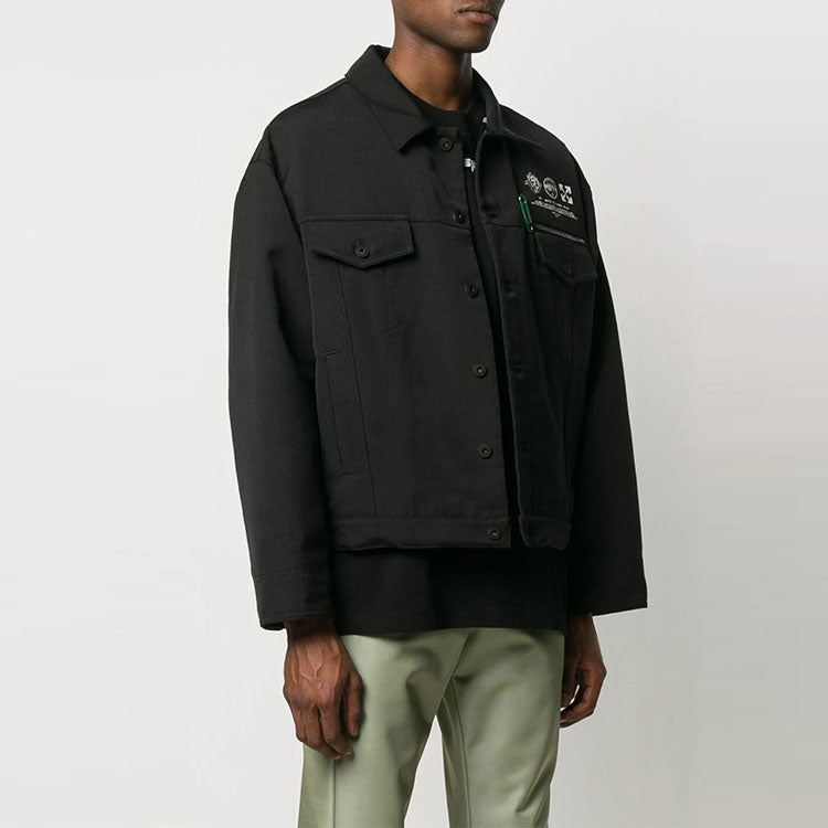 Off-White SS21 Logo Printing Pattern Long Sleeves Jacket Loose Fit Black OMEA212S20I010131001