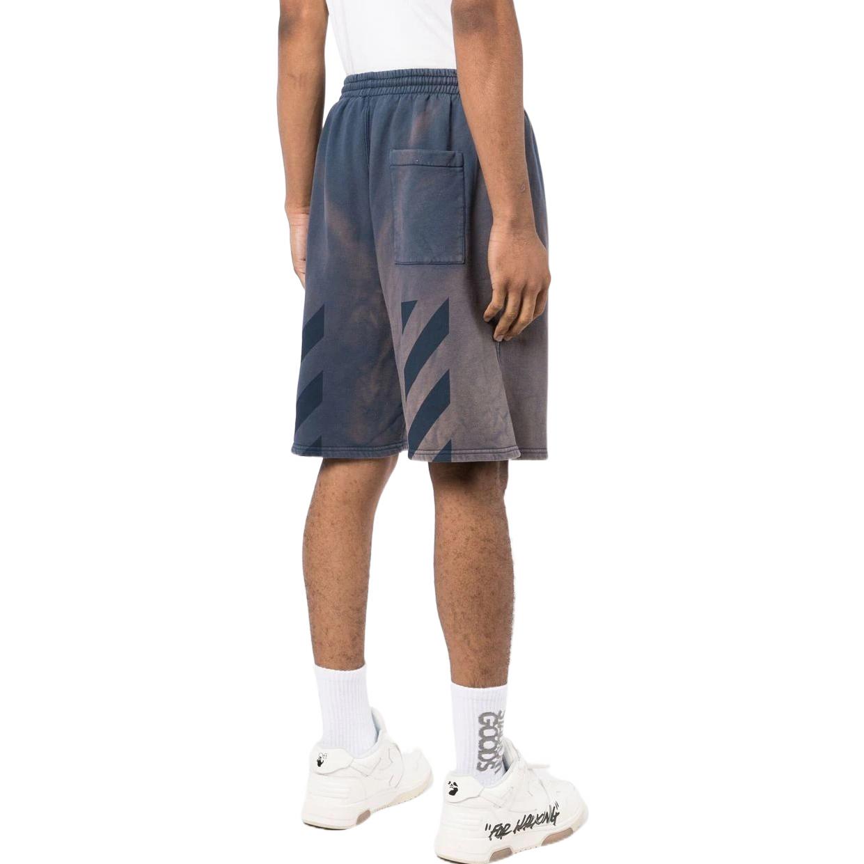 Men's Off-White SS22 Bleach Drawstring Lacing Straight Shorts Ordinary Version Blue OMCI013S22FLE0034646