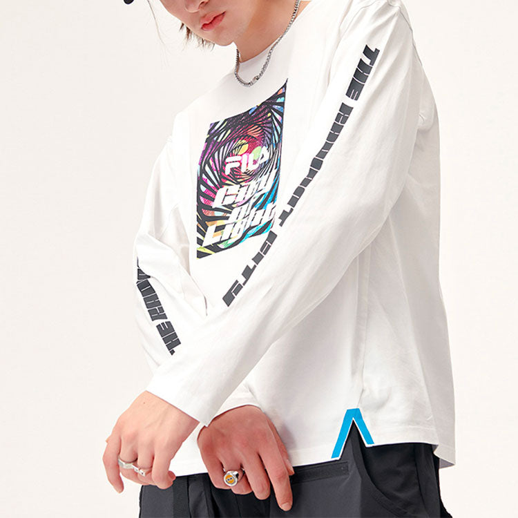 FILA FUSION Printing Sports Loose Long Sleeves Couple Style White T11U136201F-WT