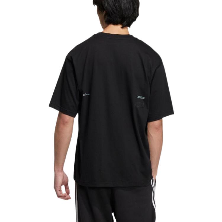 adidas originals Round Neck Dropped Shoulder Sleeves Large Logo Printing Short Sleeve Unisex Black T-Shirt HS2007