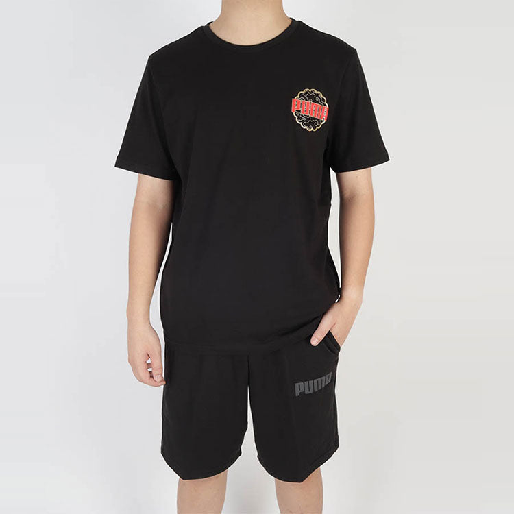 PUMA Metallic Graphic Tee Logo Printing Round Neck Pullover Short Sleeve Black 847663-01