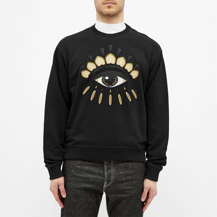 Men's KENZO Embroidered Pattern Round Neck Pullover Black FA65SW1144XC-99