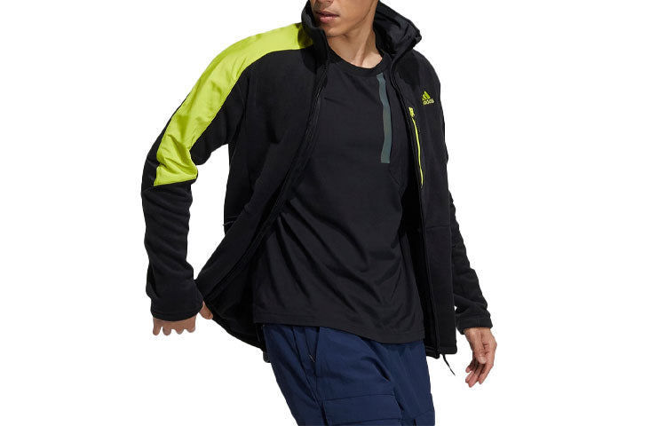 adidas Outdoor Sports Contrasting Colors Stand Collar Fleece Lined Logo Jacket Black H13805