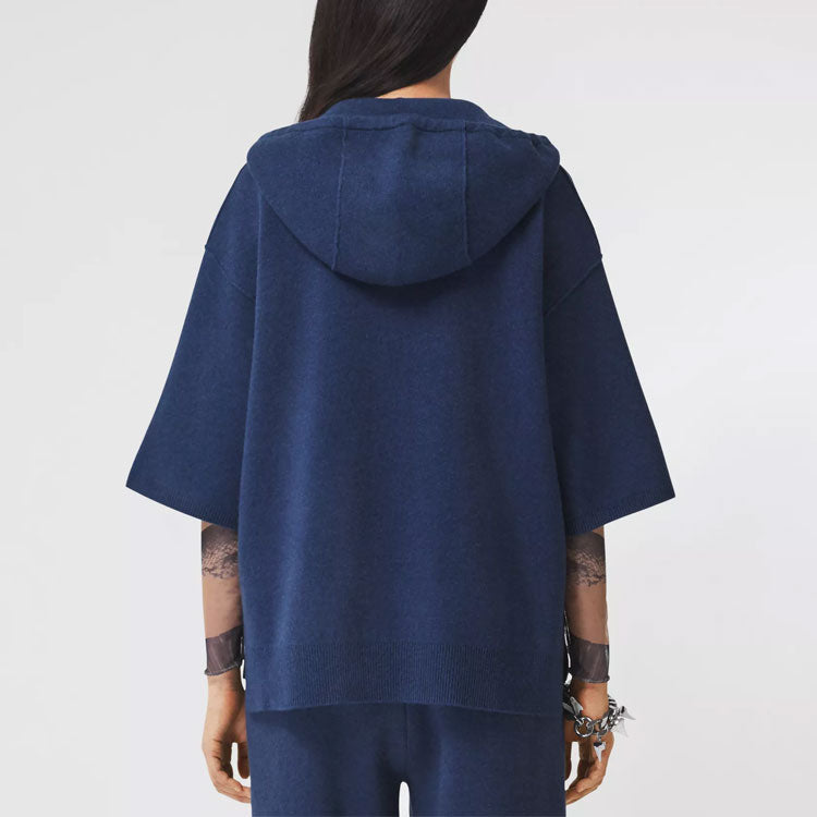(WMNS) Burberry Cashmere Short Sleeve Hoodie Blue 80391611