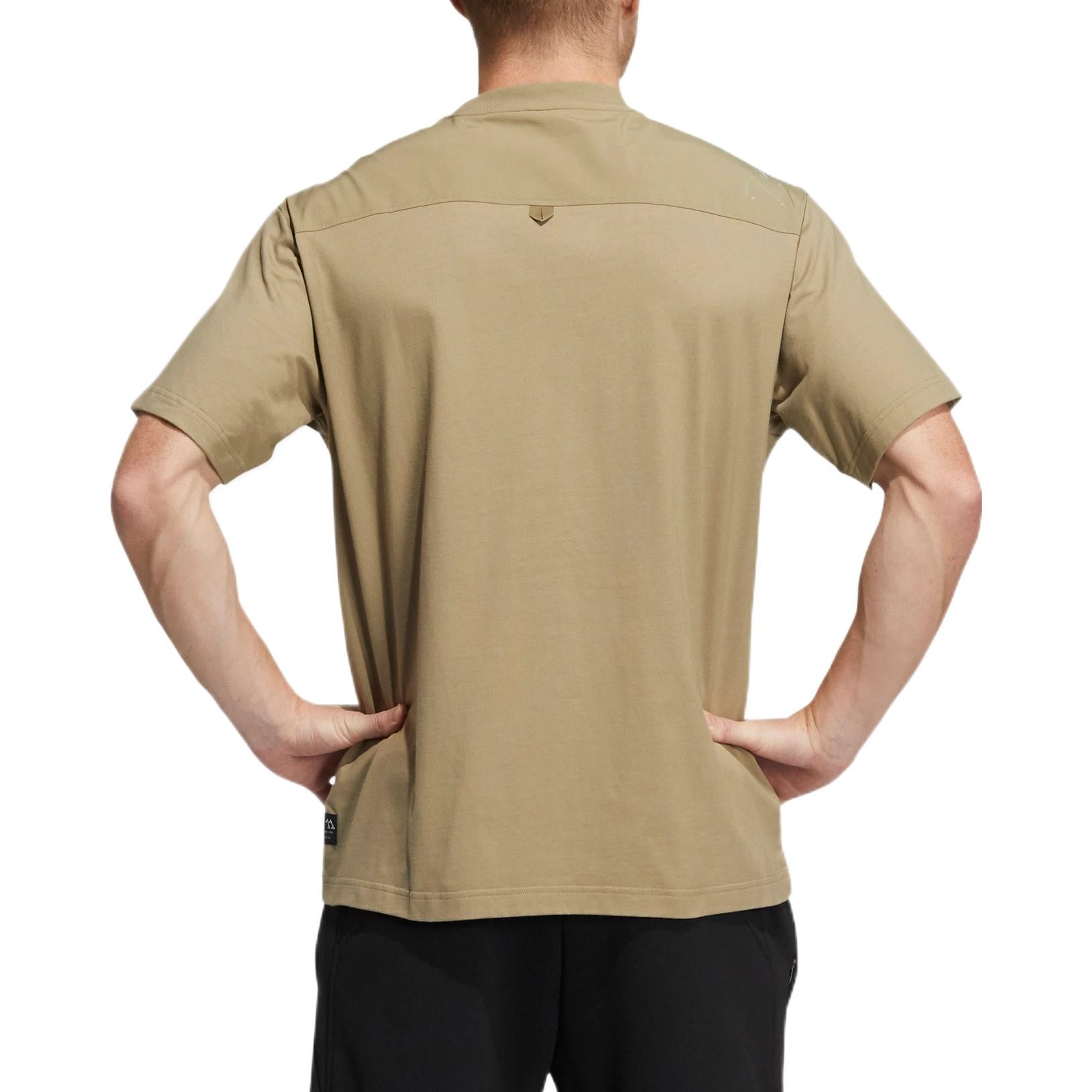 Men's adidas Solid Color Zipper Pocket Loose Casual Round Neck Short Sleeve Green T-Shirt HD0043
