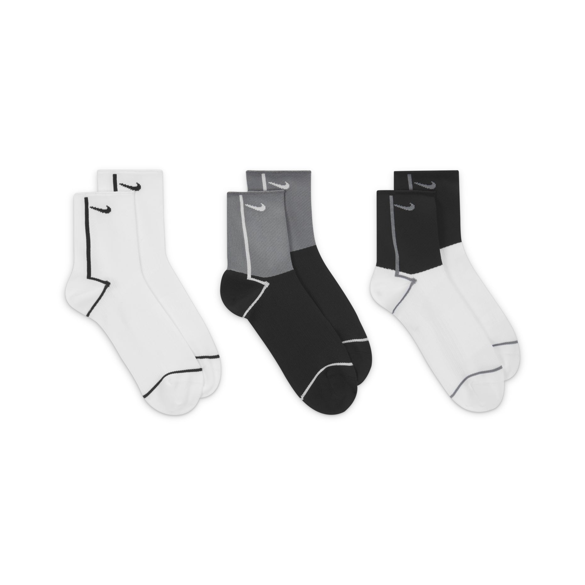 Nike Unisex Everyday Plus Lightweight Sports Socks 3 Packs Black/White/Grey CK6021-904