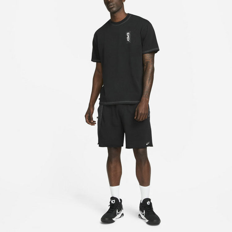 Nike Durant French Terry Breathable Sports Drawstring Solid Color Splicing Embroidered Alphabet Loose Shorts Black DH7374-010