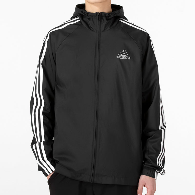 Men's adidas 3s Wb Casual Sports Woven Hooded Jacket Autumn Black HE4322