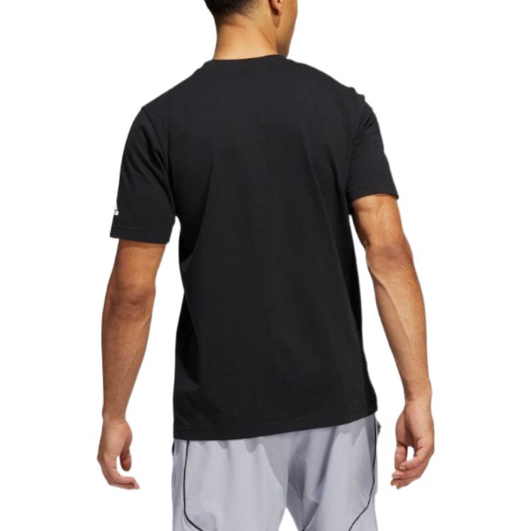Men's adidas Basketball Printing Round Neck Short Sleeve Japanese Version Black T-Shirt HF8464