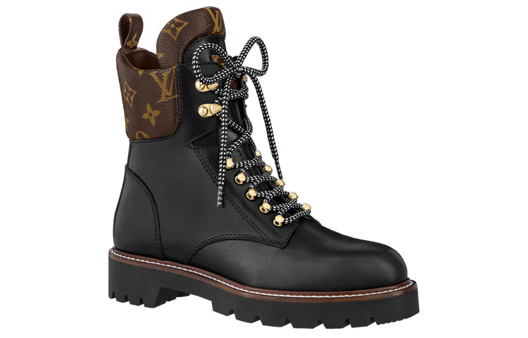 (WMNS) LOUIS VUITTON Territory Flat Ranger Boots 'Black with Monogram Collar' 1A958P