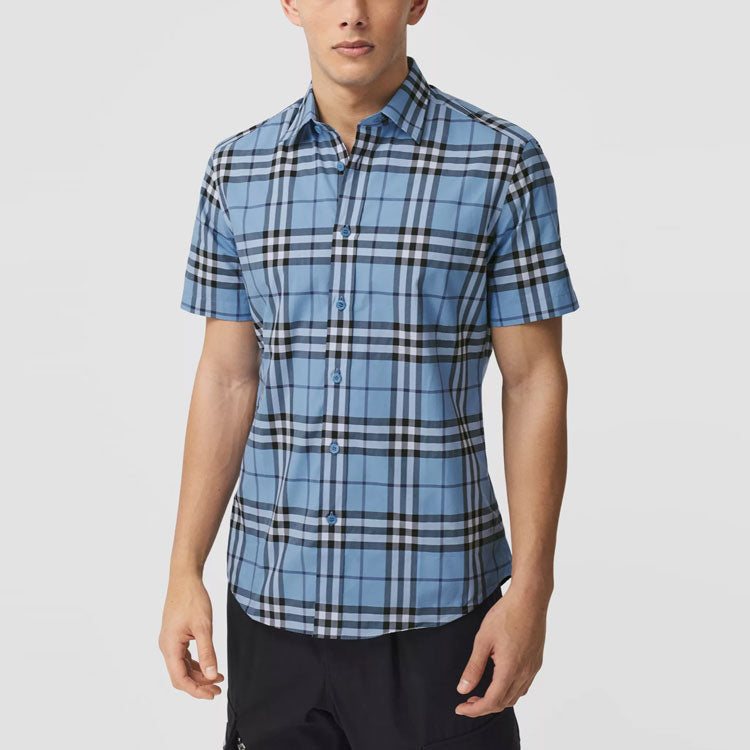 Men's Burberry SS21 Plaid Casual Short Sleeve Shirt Blue 80386651