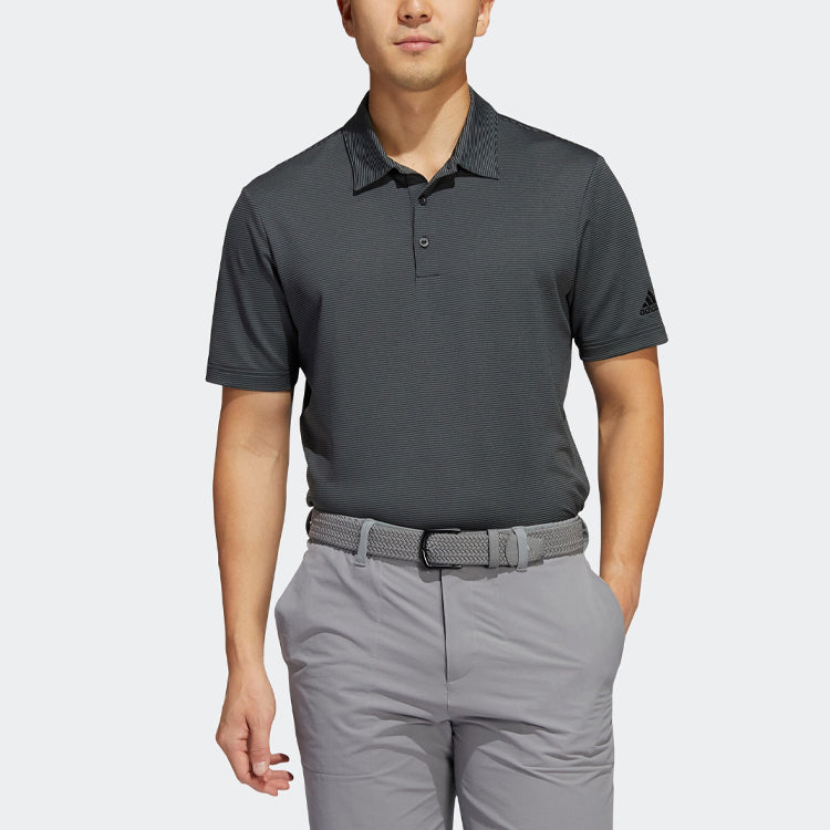 adidas Ottoman Stripe Golf Polo Shirt 'Black Grey' HA9165