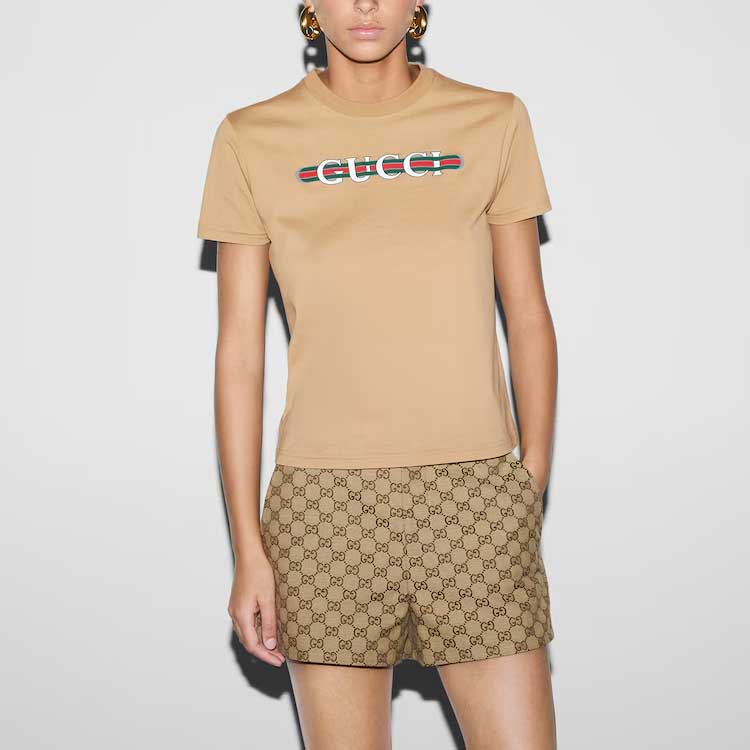 (WMNS) Gucci Cotton Jersey T-Shirt With Print 'Beige' 787299-XJGNW-2293