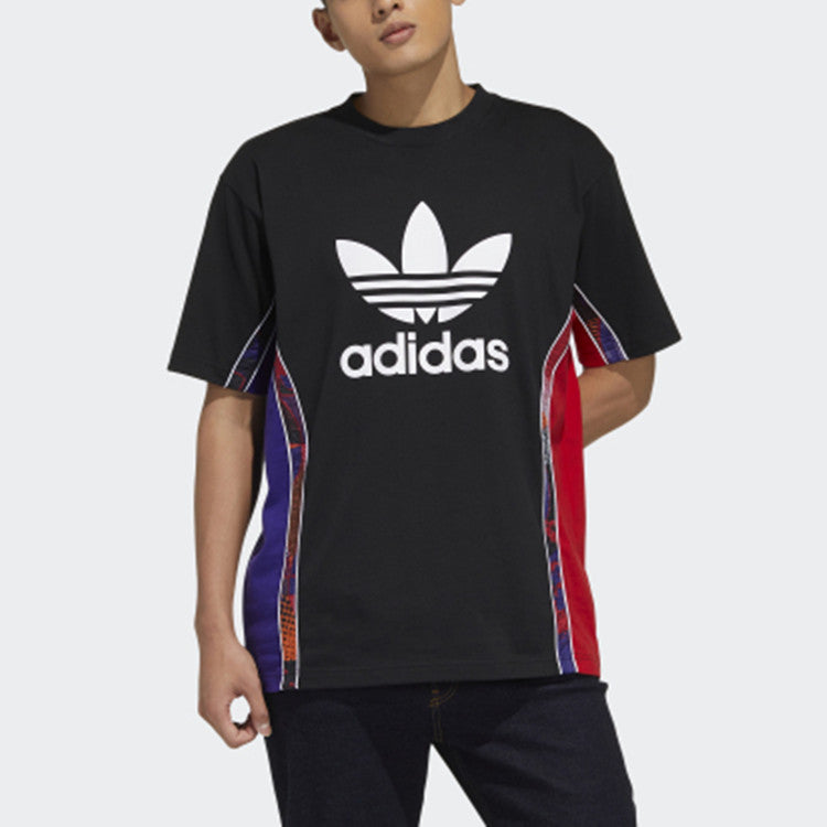 adidas originals Cny Tape Tee New Year Series Splicing Round Collar Male Black GN5446