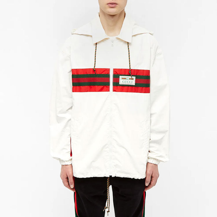 Gucci Nylon Striped Hooded Sports Jacket For Men White 599935-XDA0X-9061