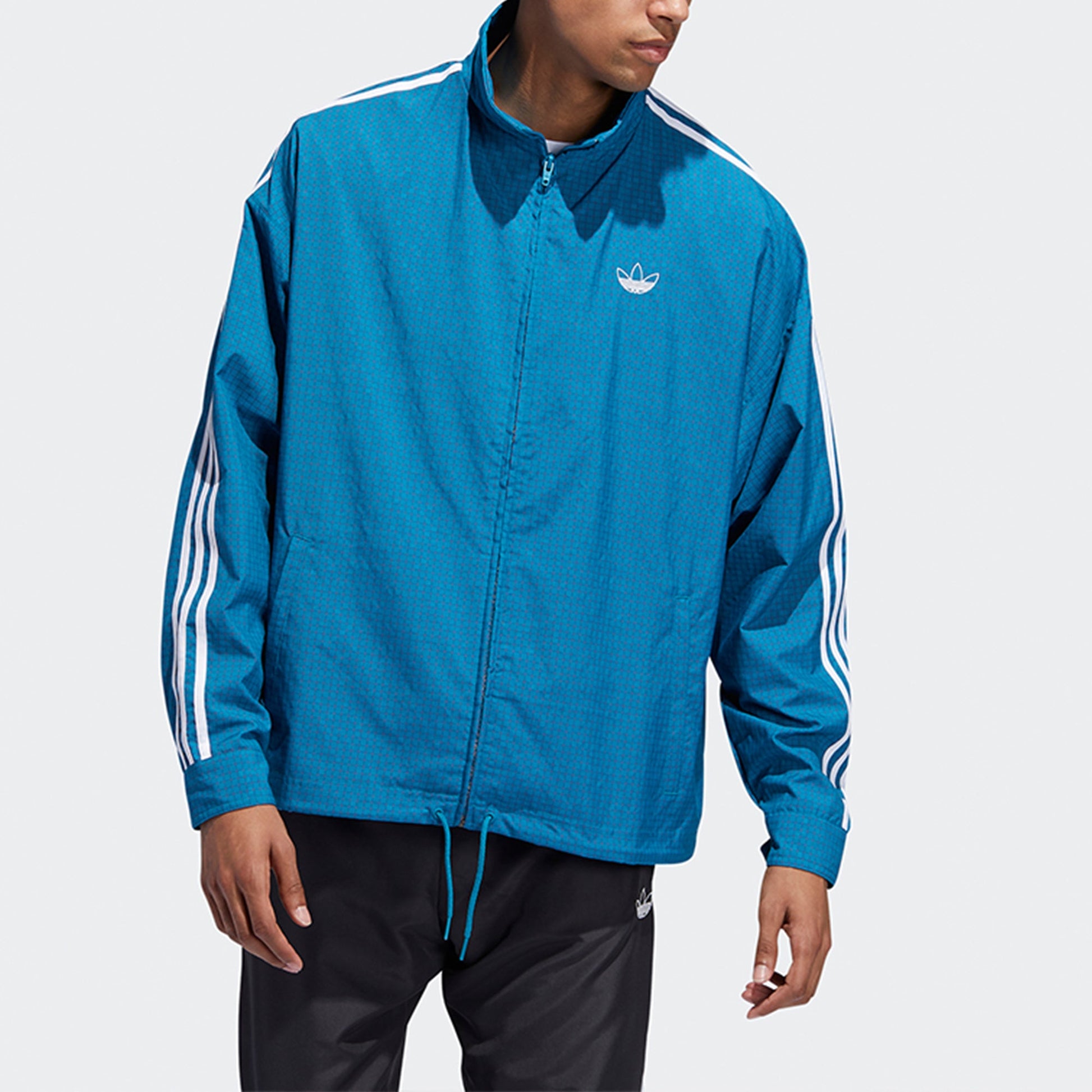 adidas originals Grid Wind Plaid Printing Sports Windproof Stand Collar Jacket Blue ED6269