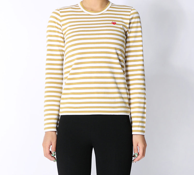 (WMNS) COMME des GARCONS PLAY Striped Long Sleeves Tee 'Yellow White' AZ-T217-051-5