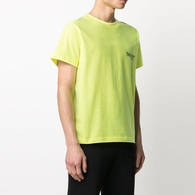 Men's Balenciaga Small Logo Round Neck Short Sleeve Yellow 620967TJVF77110