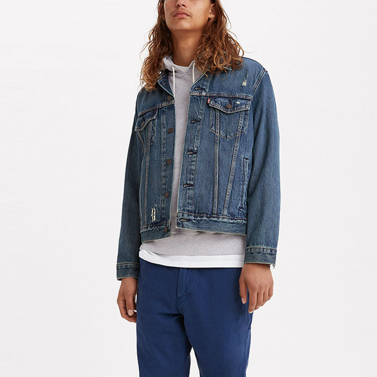 Levis Holes Lapel Denim Jacket For Men Blue 72334-0554
