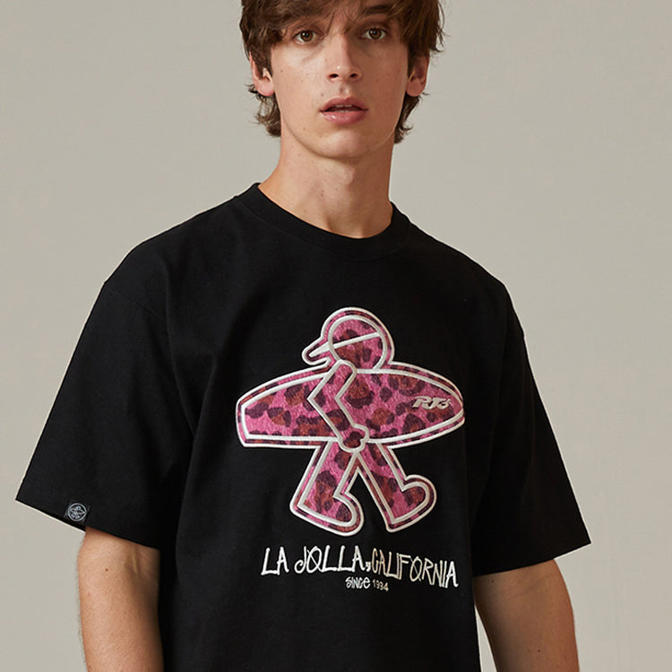 PJs Vigor Surf Leopard print Embroidered Cotton Short Sleeve Unisex Black 20SSTS1015-P
