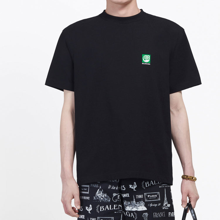 Men's Balenciaga Logo Printing Short Sleeve Black 594579THV631000