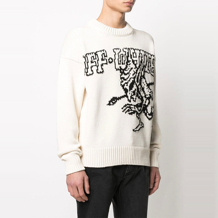 Off-White SS21 Pattern Round Neck Knit White OMHE066R21KNI0016110