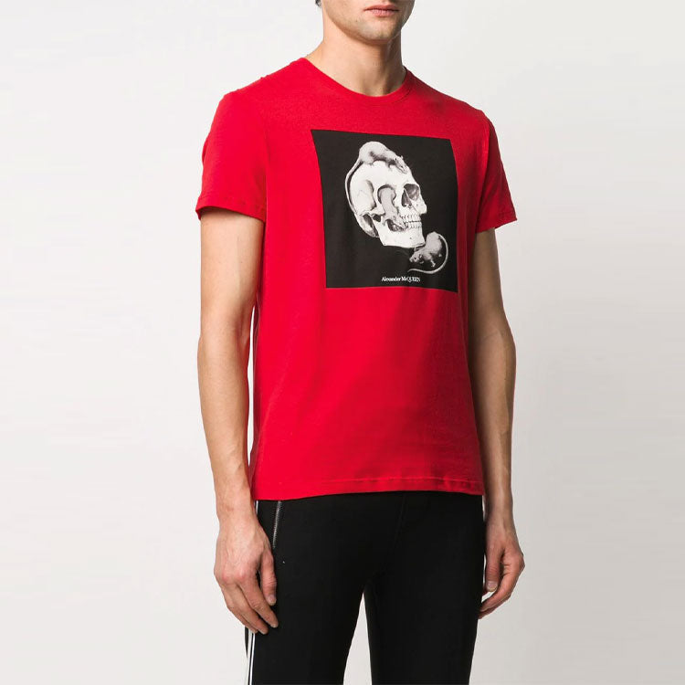 Men's Alexander McQueen Skeleton Printing Short Sleeve Red 611010-QOZB4-0905