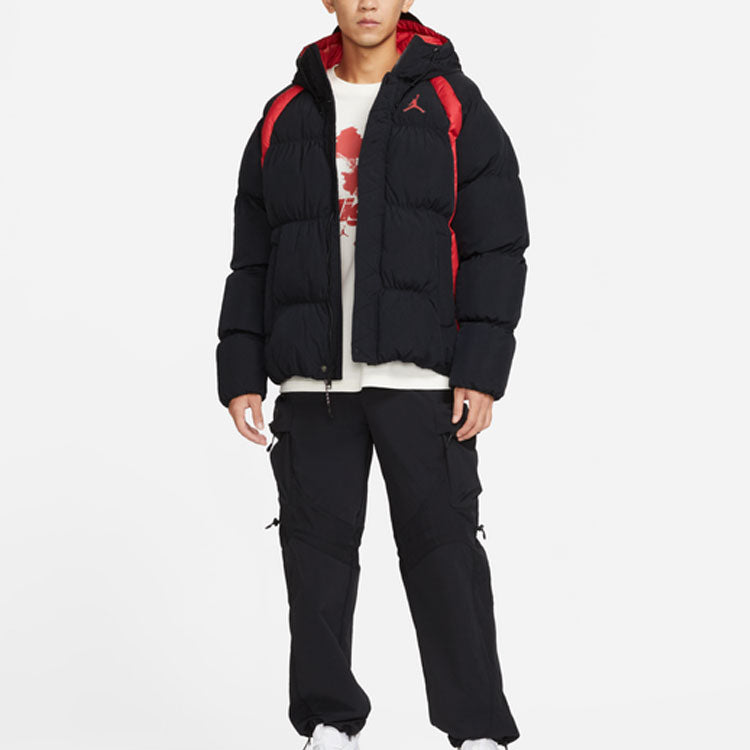 Air Jordan Geometry Pattern Color Block Hooded Padded Jacket Men's Black DX6596-010