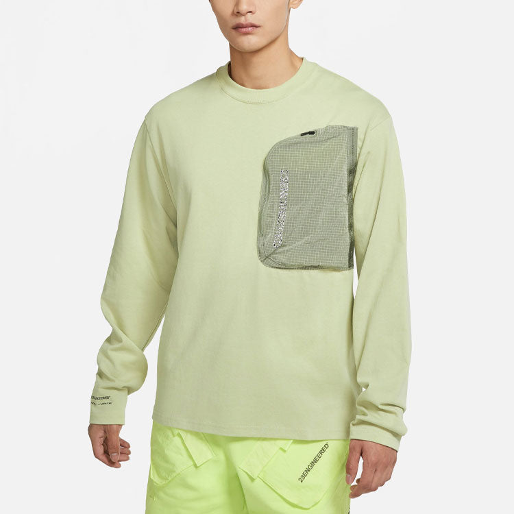 Men's Air Jordan Splicing Pocket Reflective Printing Round Neck Pullover Light Green T-Shirt DN2050-371