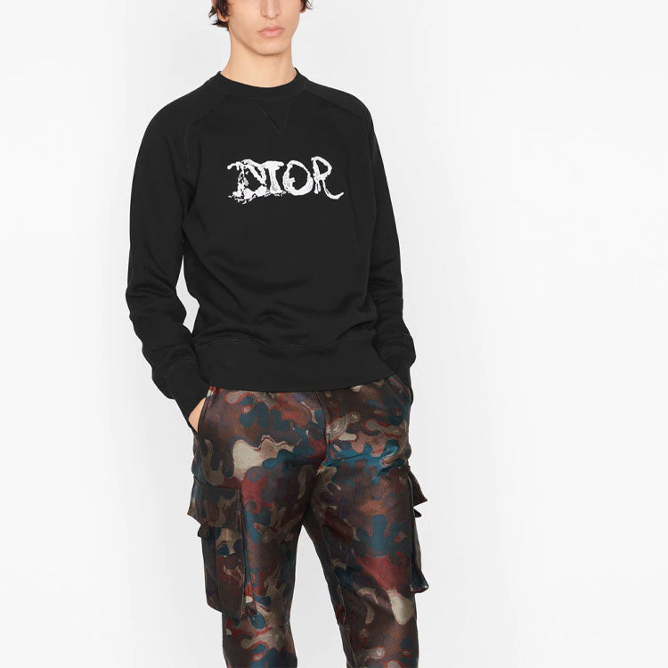 Men's DIOR x PETER DOIG Crossover FW21 Logo Embroidered Round Neck Pullover Black 143J684C0531-C980