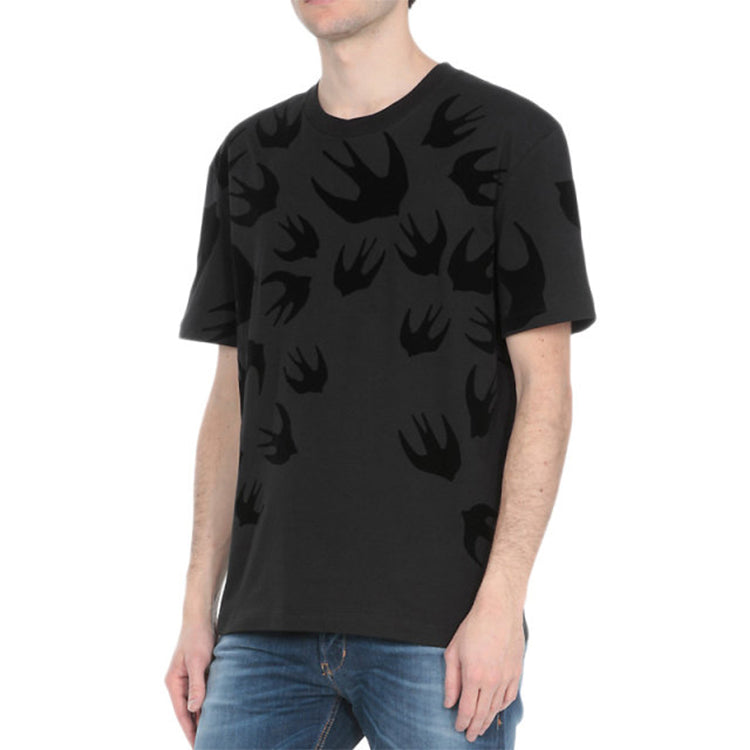 Alexander McQueen Swallow Printing Cotton Short Sleeve 'Pure Black' 291571-RLT73-1000