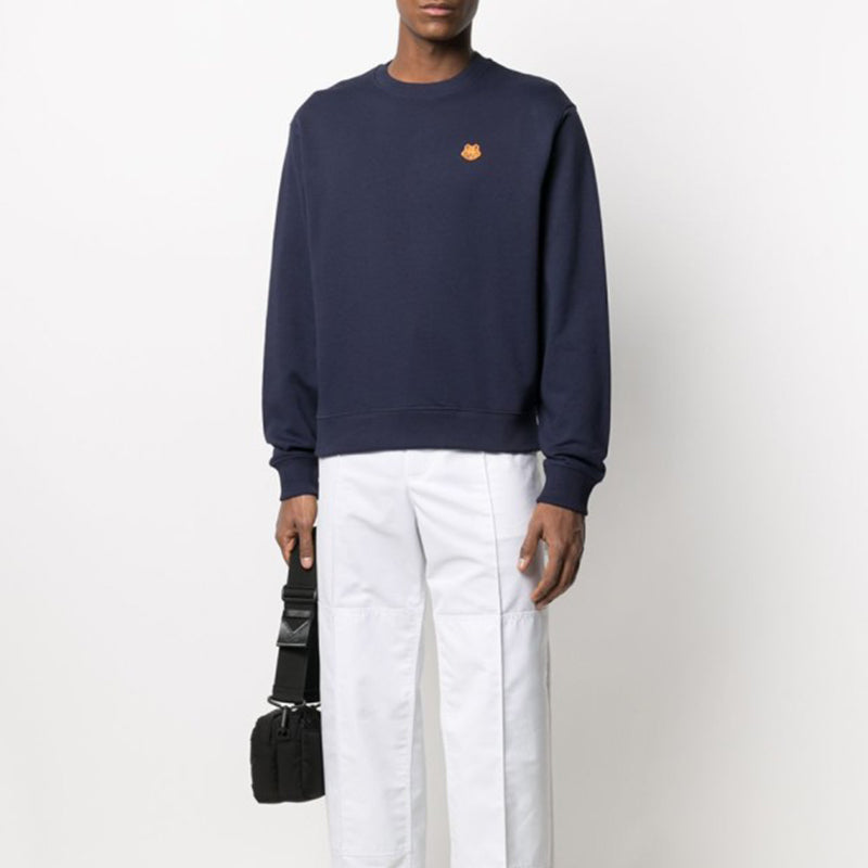 Men's KENZO SS21 Embroidered Round Neck Long Sleeves Navy Blue FB55SW0034ML-76