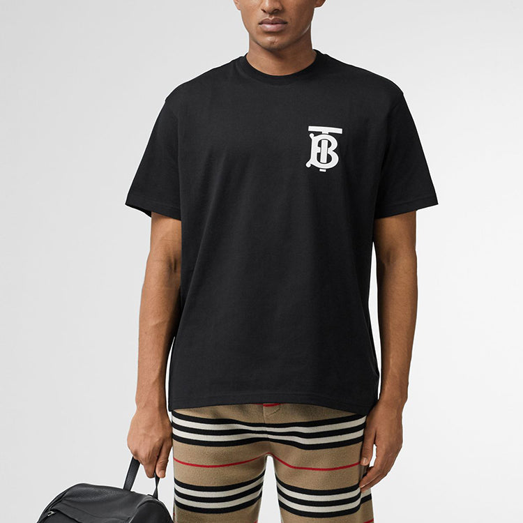 Men's Burberry Pattern Cotton Loose Classic Short Sleeve Black 80174841