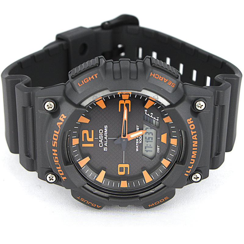 CASIO Waterproof Sports Solar Powered Shockproof Mens Black/Orange Analog/Digital Combo AQ-S810W-8A
