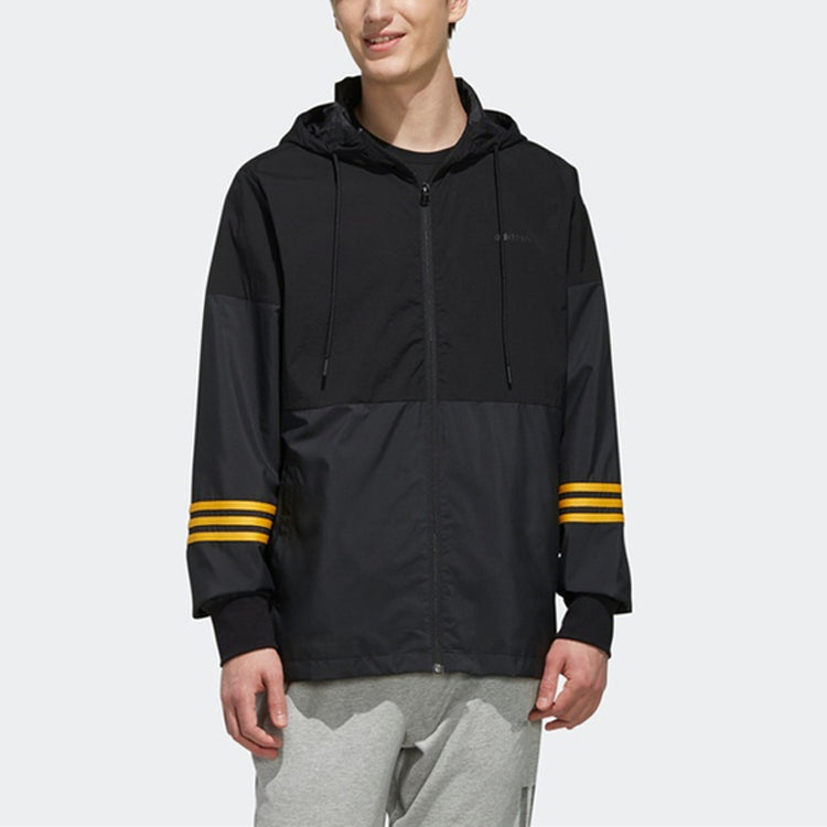 adidas neo Casual Sports Splicing hooded Windproof Jacket Black FK9947