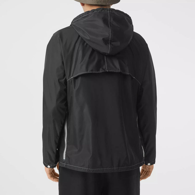 Men's Burberry Logo Pattern Portable Light Hooded Jacket Black 80256611