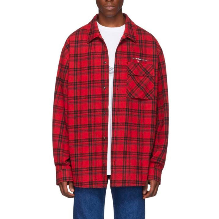 Off-White c/o Virgil Abloh Flannel Check Shirt For Men Red OMGA098R20G710212001